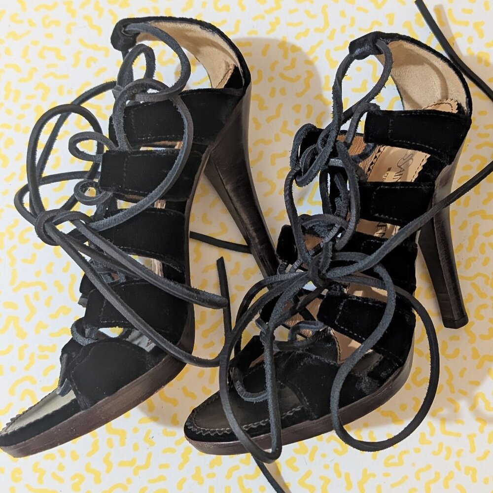 YSL Tom Ford for Yves St Laurent Velvet Gladiator Heels 37 - Picture 7 of 11